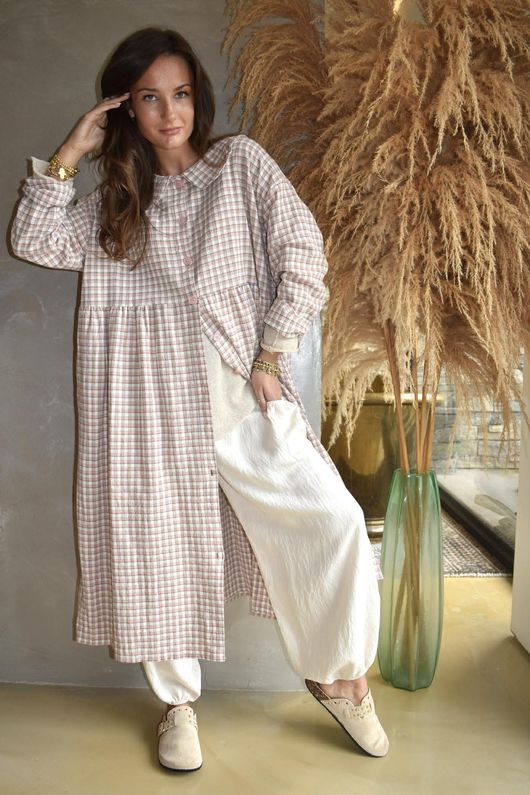 Annie Gingham Peter Pan Frock Coat Antique Rose